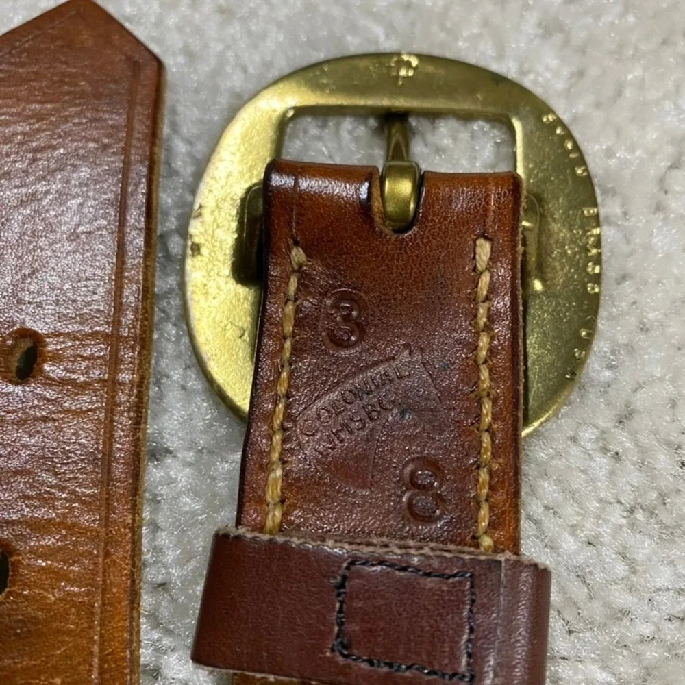 VTG Brown Leather Belt Mens 38 Handmade Williamsburg Brass Buckle USA Western